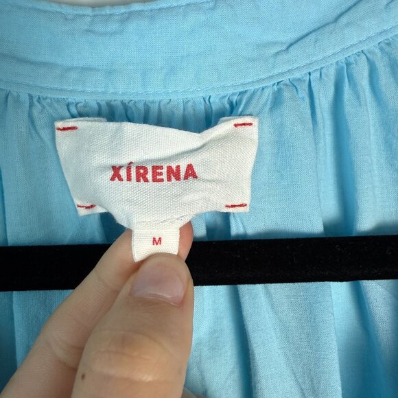 Xirena Mini Dress Nadia Tiered Blouson-Sleeve Poplin Bluebird Sz M Coastal - Picture 5 of 9